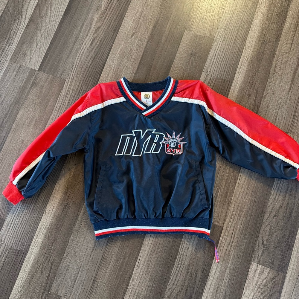 STARTER Navy, Red & White NYR Kids Pullover Jacket